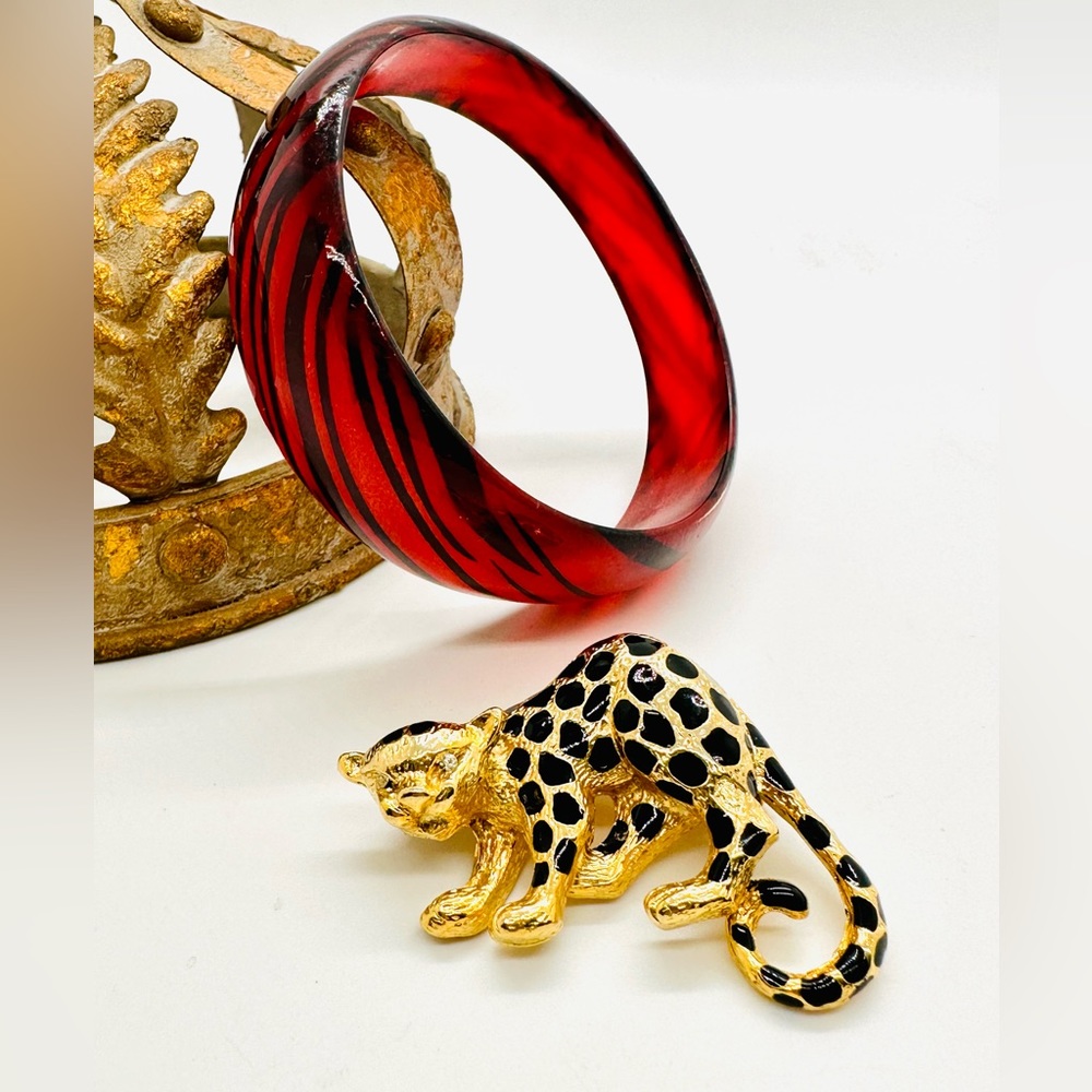 Vintage Leopard Cat Brooch & Bracelet